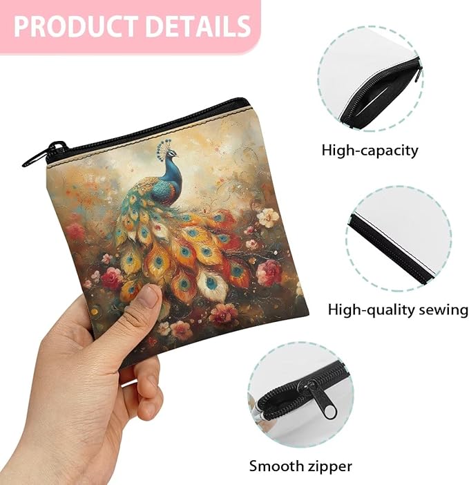 Peacock Print Period Organizer with Zipper Sanitary Napkin Storage Holder Pouch Portable Bag for Women Daily Use