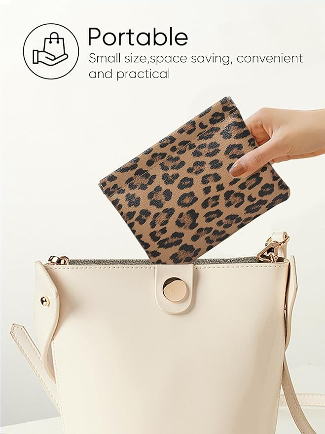 2 Leopard Leather Small Makeup Pouches Set for Women,Cosmetic Accessories,Waterproof and Portable Cosmetic Bags,Self-closing,No Zipper, Aesthetic Storage Pouch,Lipstick for Purse, Brown