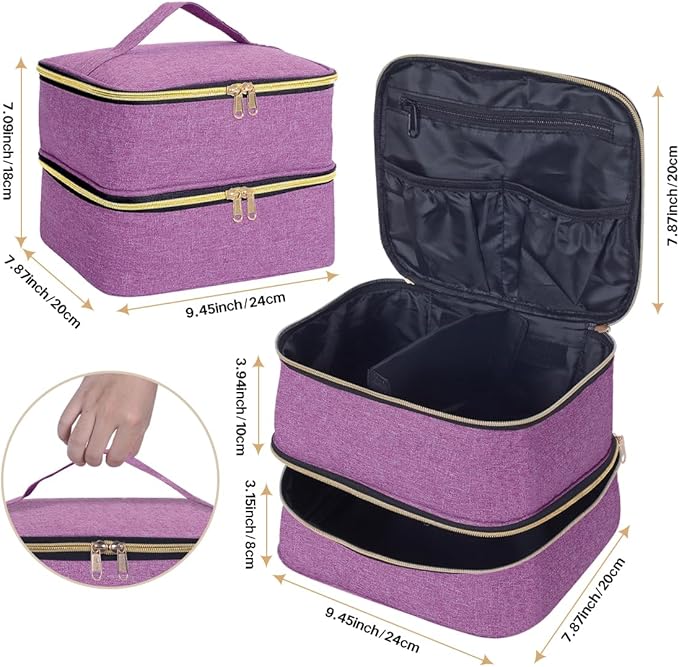 Double Layer Makeup Bag Portable Large Cosmetic Case Organizer with Adjustable Dividers Storage Travel Bag for Accessories Brushes Conditioner and Skin Care Products (Purple)