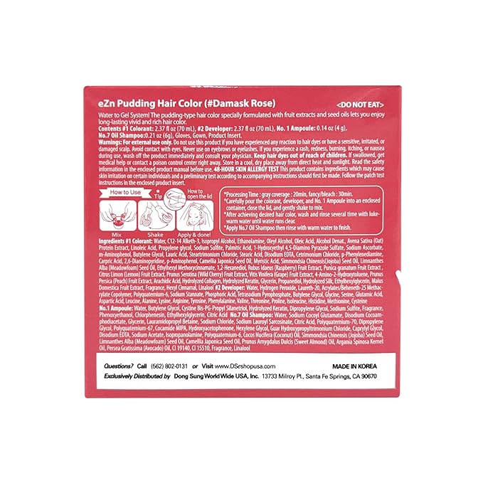 eZn Pudding Hair Dye for Sensitive Scalps – (Damask Rose) | No-Drip, Ammonia-Free, Long-Lasting Semi-Permanent Hair Color with Keratin for Gentle Gray Coverage at Home
