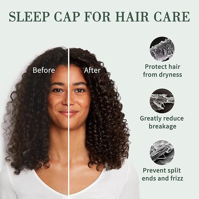 Fittia Satin Hair Bonnet for Sleeping, Silky No Frizzy for Curls Care, Adjustable Strap for Non-Slip, Dreadlocks Cap for Women&Men Military Green
