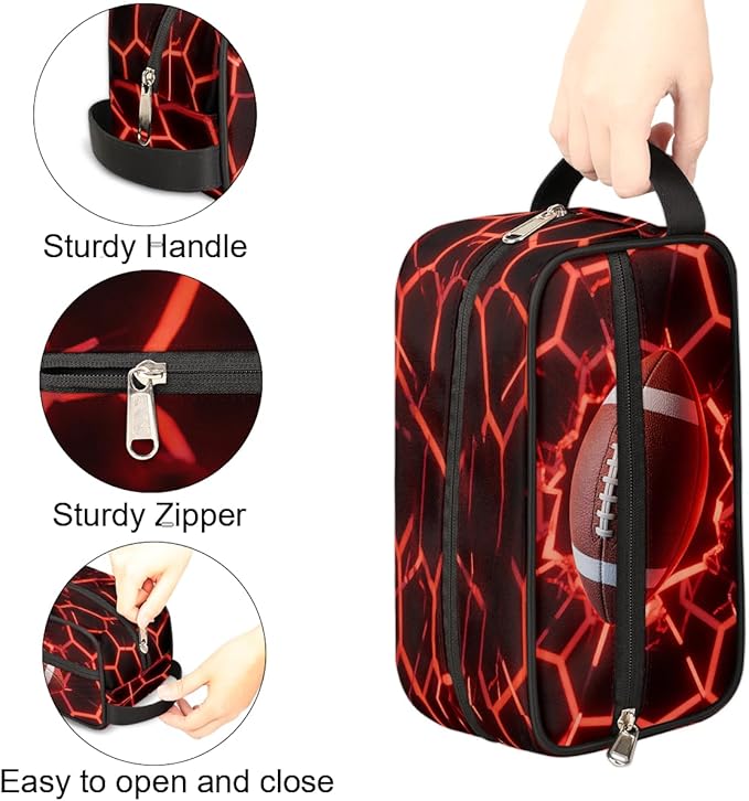 Futuristic Style American Football Toiletry Bag for Men Women, Cosmetic Makeup Bag with Handle, Travel Shaving Kit Organizer, Waterproof Portable Wash Bag for Gym Vacation Camping Sports