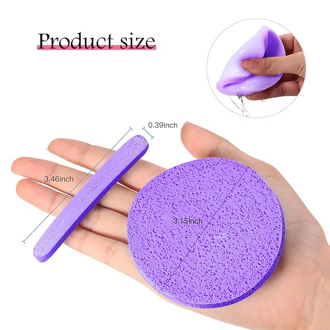 Patelai 120 Pieces Compressed Facial Sponge for Estheticians Face Makeup Removal Cleansing Sponge Pad Exfoliating Spa Wash Round Facial Cleansing Pads Supplies(Purple)