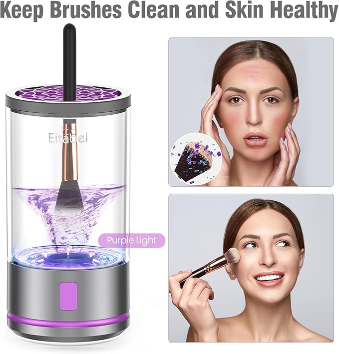 Electric Makeup Brush Cleaner Machine - Automatic Cosmetic Brush Washer, Portable Makeup Brushes Cleanser for All Foundation Brush Types, Deep Cleaning