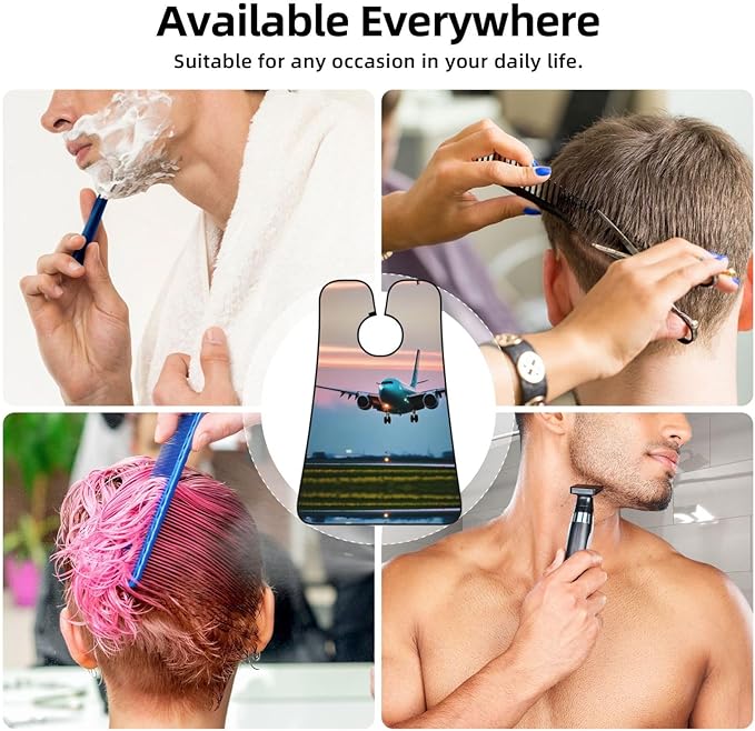 Airplane In The Evening Lights Print Beard Bib Apron For Men, Beard Hair Catcher For Men Shaving Trimming,Beard Cape Cloth