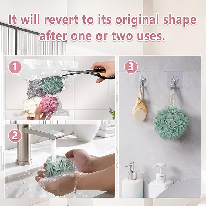 Shower Loofah Bath Sponge, 60G Loofah Exfoliating Body Scrubber, 4 Color Mesh Shower Pouf Balls for Body Wash (Pink Green White Gray)
