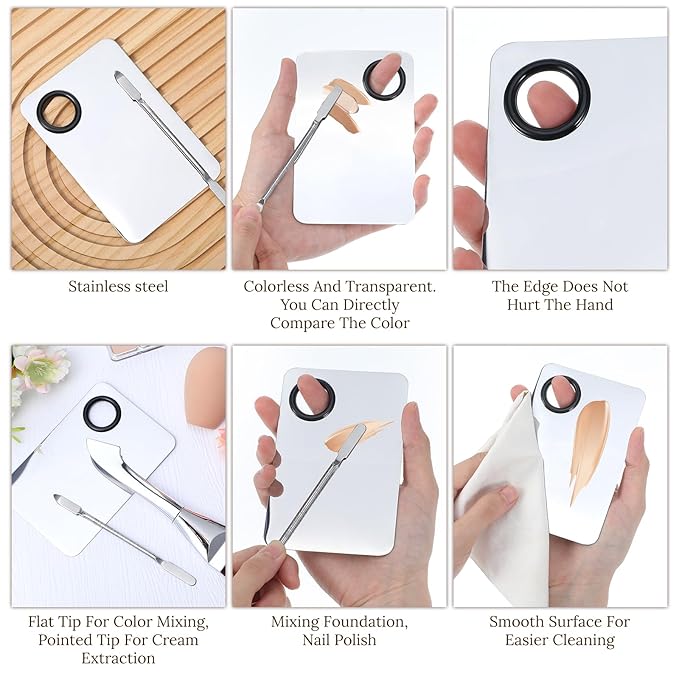 3PCS Makeup Mixing Palette Foundation Palette with Foundation Spatula and Double-Ended Makeup Brush for Women Facial Cosmetic Nail Art Pigment Blending