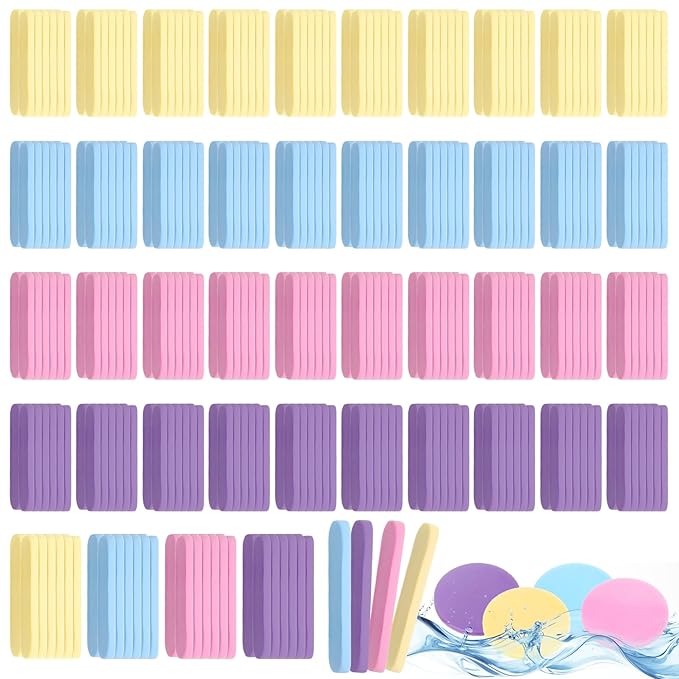480 Count Compressed Facial Sponges, PVA Makeup Removal & Cleansing Pads, Reusable Exfoliating Face Wash Sponges for Women & Estheticians (Yellow, Purple, Blue, Pink) - 4 Colors, 3.3 Inch Diameter