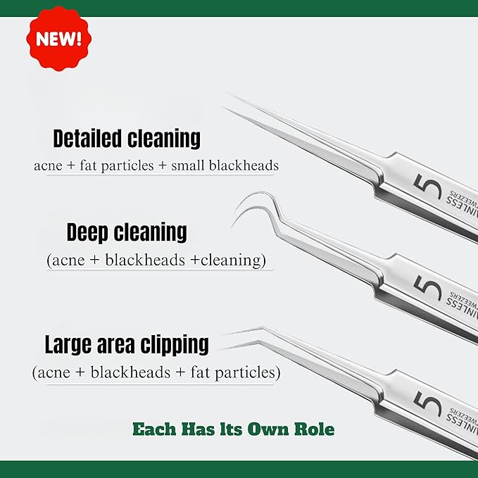 Usiveinborn Blackhead Remover Upgraded, Usiveinborn Blackhead Tweezers, Professional Upgraded Facial Blackhead Remover Tweezers, Blackhead Remover Tools Sets (A1-Silver-8pcs)
