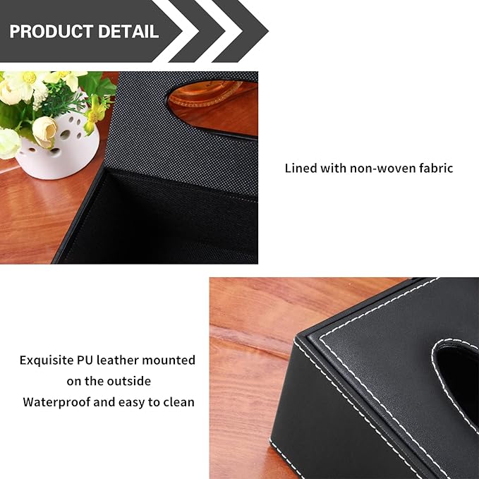 Multifunction PU Leather Tissue Box Cover Rectangular Upgrade Large Size Stationery Napkin Remote Control Holder Storage Box,Facial Tissue Dispenser Desk Organizer Caddy Home Office Supplies (Black)