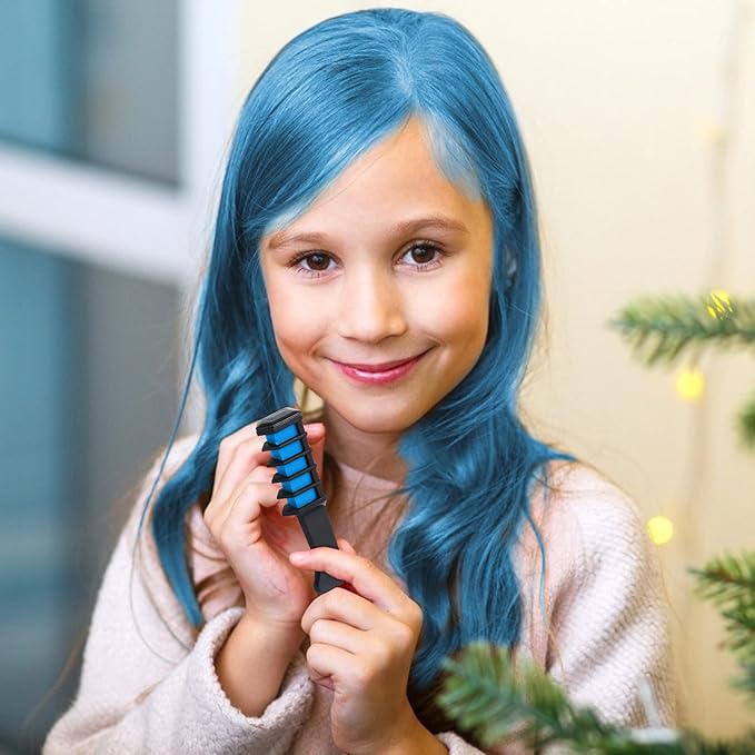 MSDADA New Hair Chalk Comb Temporary Hair Color Dye for Girls Kids with Light Color Hair, Washable Hair Chalk for Girls Age 4 5 6 7 8 9 10 Birthday Cosplay DIY, Christmas, New Year (Blue & Purple)