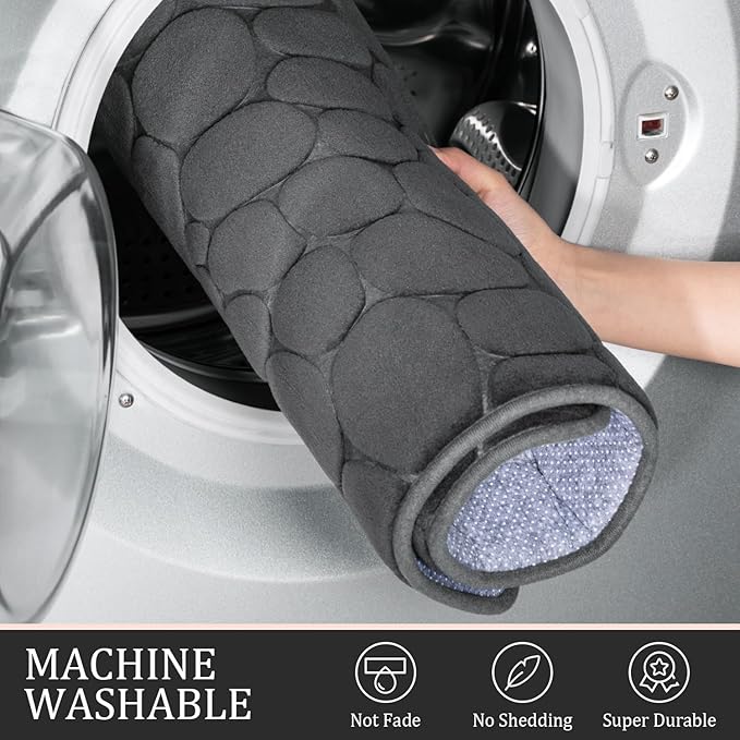 YIHOUSE Bathroom Rugs Mat Set 5 Piece Dark Grey, Memory Foam Bath Mats Sets, Non Slip Water Absorbent Washable Bath Rugs for Sink, Toilet and Floor