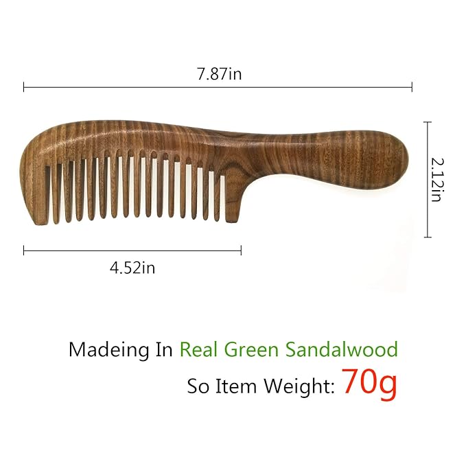Hair Comb Wooden Wide Tooth Comb for Curly Hair Detangling Green Sandalwood Comb