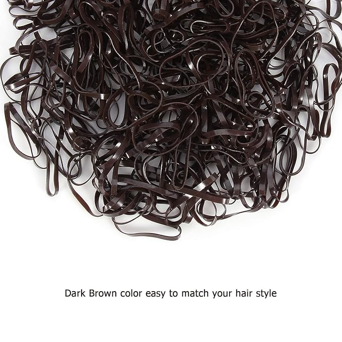 Hoyols Small Hair Elastics Brown, Premium Plastic Girls Hair Ties Strong Flexible Rubber Bands Tiny Mini Polybands for Women Kids Baby Bulk 1000 Count TPR (Dark Brown)