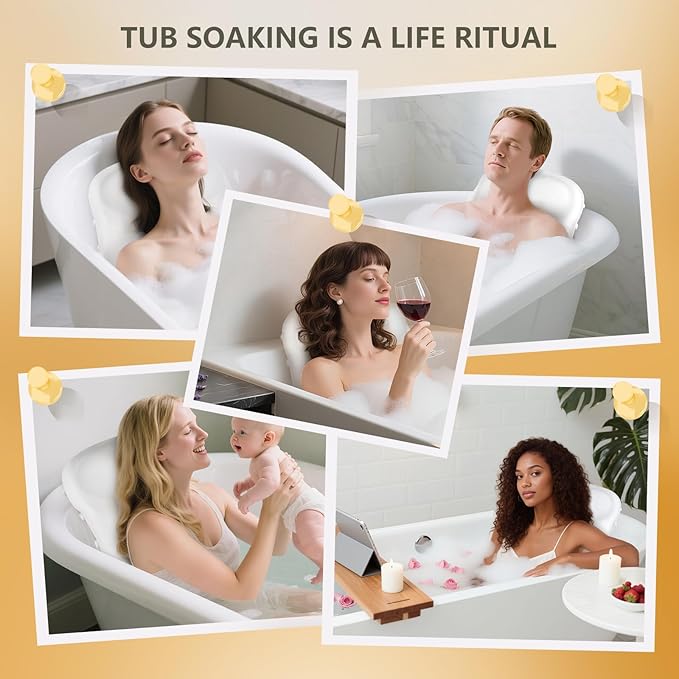 Silicone Bath Pillows for Tub - Adjustable Firmness Bathtub Pillow for Offering Perfect Head Neck & Back Support, Bath Pillow Cushion for Epsom Salt Soaking – Spa Gifts for Women & Parents, White