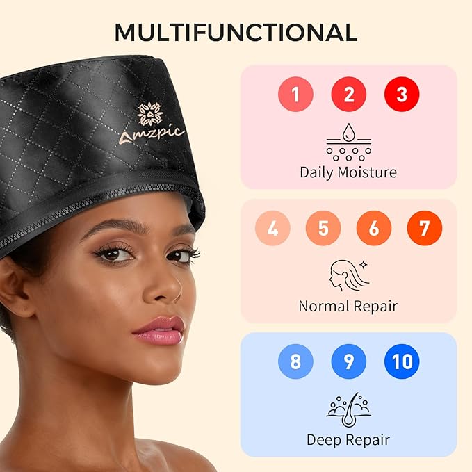 Thermal Heat Cap for Deep Conditioning - Electric Steamer Cap with 10-Level Temperature Control, Fast Heating for Natural & Afro Hair Care at Home