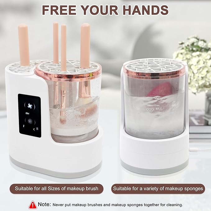Electric Makeup Brush Cleaner Machine With Makeup Brush Dryer, Automatic Spinning Cosmetic Brushes Cleaner Tool Fit for All Size Makeup Brush with Makeup Brush Cleaning Mat