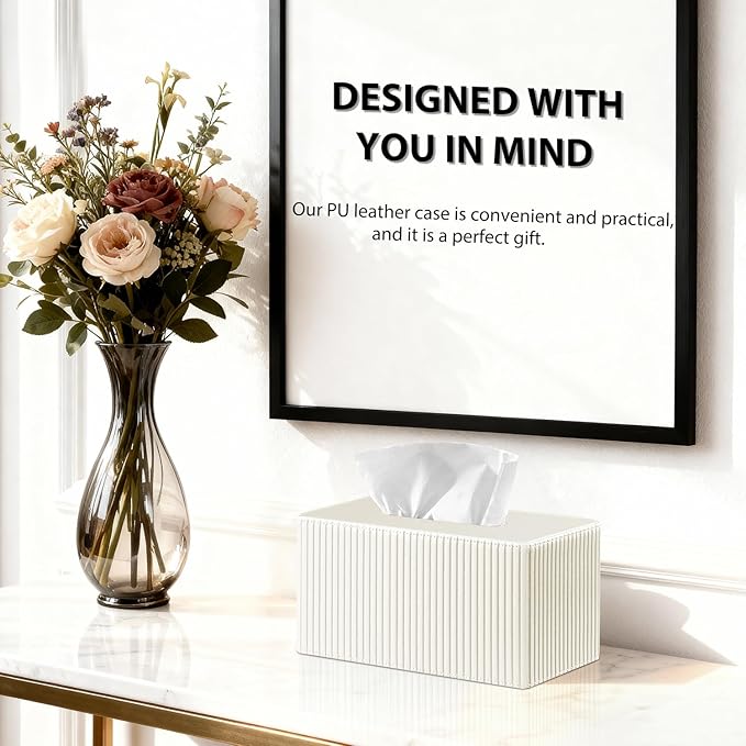 Larger Tissue Box Cover, Modern PU Leather Rectangular Facial Tissue Holder, Minimalist Tissue Organizer/Dispenser, Napkin Storage Box for Bathroom,Vanity Countertop, Nightstand, Office, Home Decor