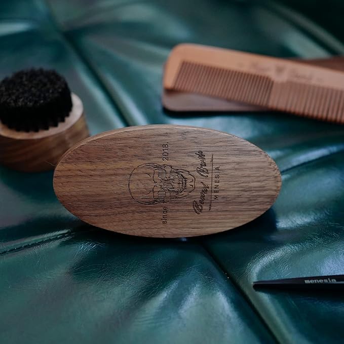 Black Walnut Wood Boar Bristle Hair Beard Brush for Men, Pocket Travel Men's Wooden Small Soft Beard Brush (Black Walnut)