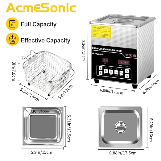 Ultrasonic Cleaner 2L Dual-Frequency Professional Digital Stainless Steel Cleaning Machine with Heater Timer for Denture, Coins, Small Metal Parts, Circuit Board, Lab Tools, etc