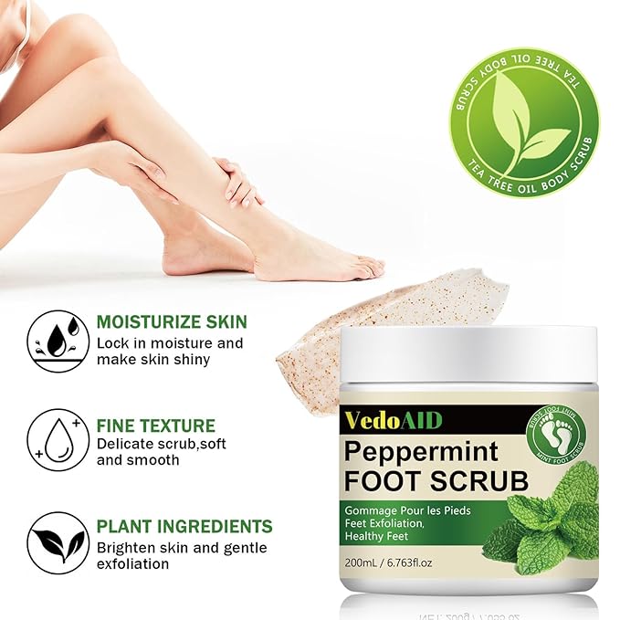 Peppermint Foot Scrub – Natural Exfoliating Cream for Dry, Cracked Feet | Soothes Tired Feet, Removes Dead Skin | Mint & Pumice Formula | 200ml