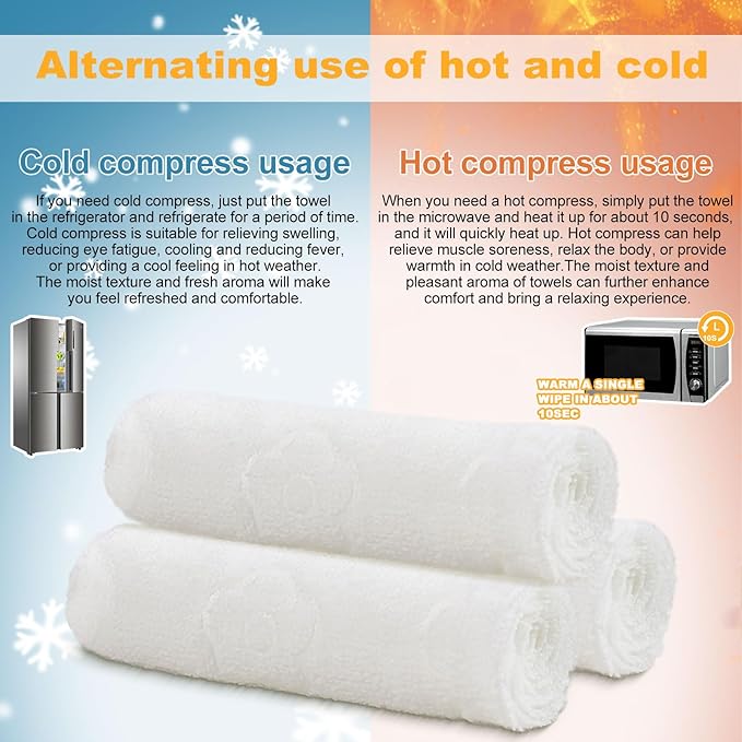 Moist Cotton Towel Bulk Moist Towelettes Individually Wrapped 8.7" x 8.7",White Towel Services,Refreshment Pre Moistened Towels Lavender, Lemon and Mint for Sport Party Spa （pack of 60)