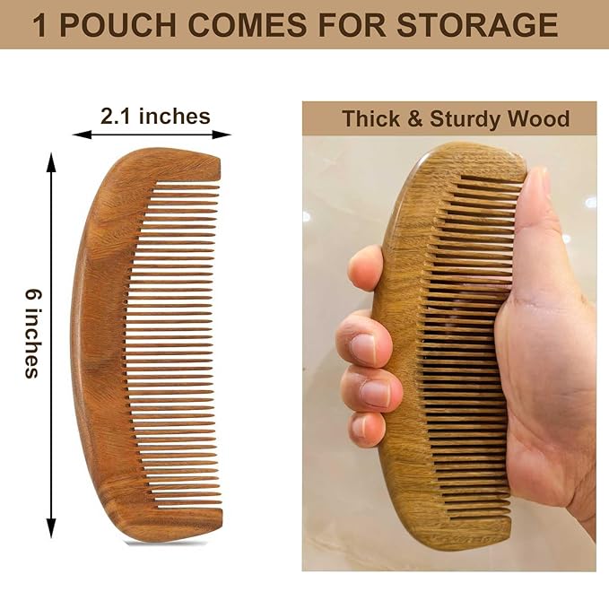 2 Pack Wooden Comb, Beard Comb for Men, Hair Combs for Women - Green Sandalwood