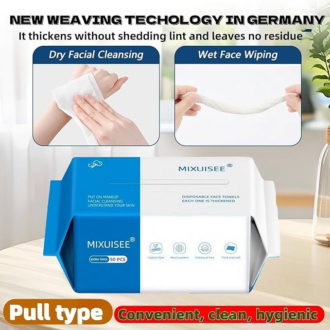 MIXUISEE◆thick and soft Face Towels.Disposable face towel.100% Cotton facial cloths.Super thick 150%. Suitable for makeup removal and cleansing.and applicable to sensitive skin(Extra thick 300 pieces)