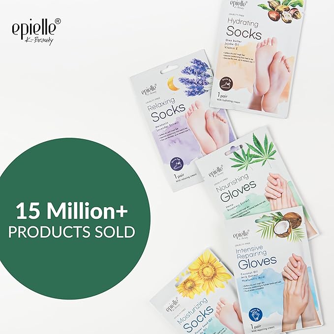 Epielle Nourishing Foot Mask 6 Pairs, Repair and Soften with Hemp & Rosemary Extract, Deep Moisturizing Socks for Dry, Cracked Feet, Self Care Gifts for Women, Spa Kit, Easter Basket Stuffers