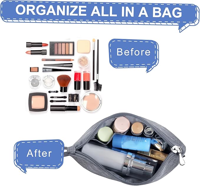 Gloppie Makeup Bag for Purse Small Cosmetic Bag for Women Zipper Makeup Pouch Teacher Appreciation Gifts Grey
