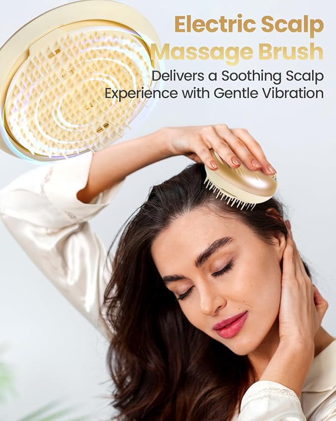 Electric Scalp Massager – Rechargeable Head Massager with Anion Technology, Portable Anti-Frizz Scalp Tool, Scalp Massager Gift for Men & Women(Gold)