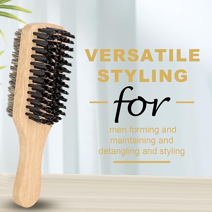 Brrnoo Double Sided Beard Brush, Imitation Bristle with Rubber Wood Handle for Men, Mustache Brush, Beard Grooming Tool - Brown