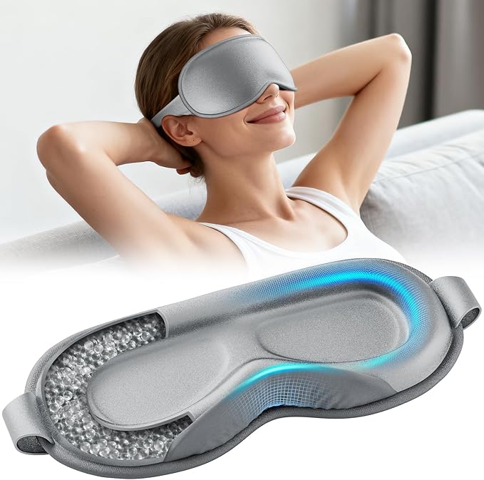 Weighted Eye Mask for Sleeping - Sleep Mask for Women & Men, Blackout 3D Contoured Sleeping Mask for Side Sleeper, Zero Pressure Soft Night Eye Cover with Adjustable Strap for Travel, Gray