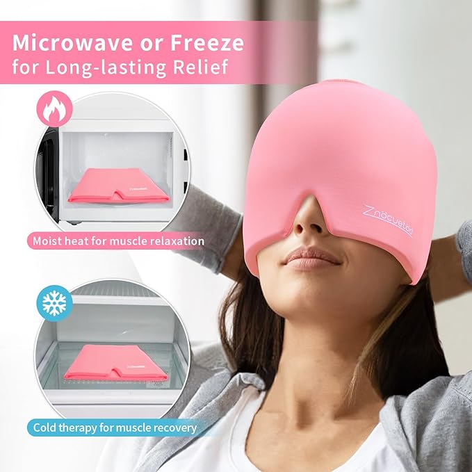 ZNÖCUETÖD Migraine Headache Relief Cap Hat Full Head ice Pack Wrap Cooling Gel Ice Beanie Cold Cap Hot/Cold Compress Therapy for Sinus, Stress, Tension, Head Pain Relief, Gift for Women