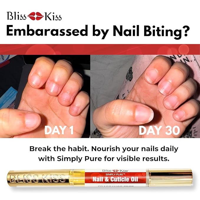 Bliss Kiss | Fragrance Free 4 Nail Oil Cuticle Pens w/Vitamin E & Jojoba⏤Nail Strengthener Nail Growth and Strengthening Serum for Brittle, Peeling, Breaking, Thin nails