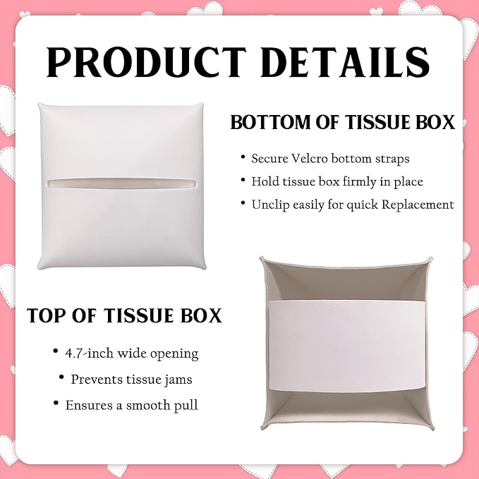 Red Heart Design Tissue Box Cover - I Love You PU Leather Waterproof Tissue Holder - Valentine's Day Facial Paper Organizer for Home Bathroom Office -Desk Valentines Day Decorative Dispenser Box-B08