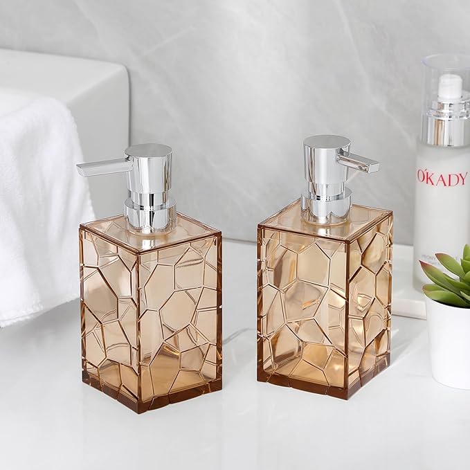 Hand Soap Dispenser, Clear Acrylic Plastic Liquid Pump Bottles Refillable Lotion Dispenser for Bathroom Decor Kitchen College Dorm, Light Brown