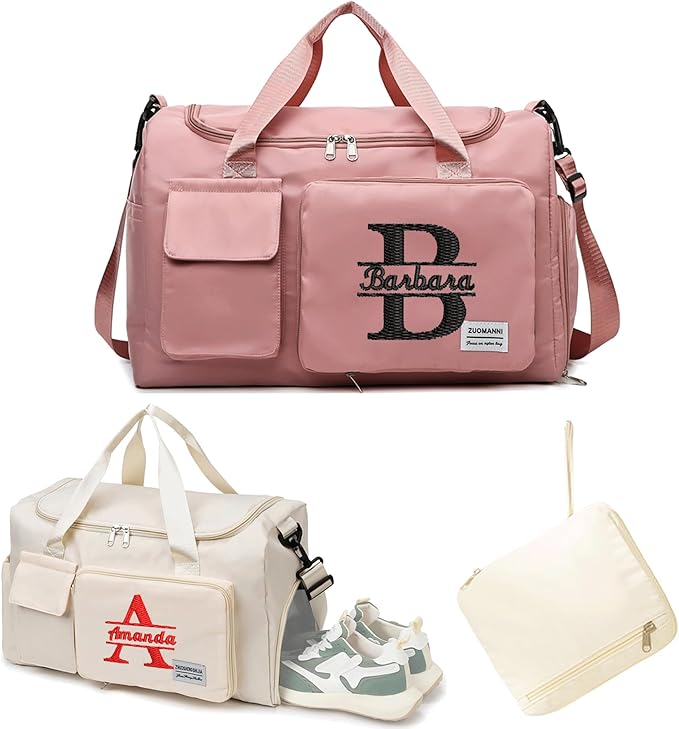 Flycalf Personalized Duffel Bag Dance Travel Bag with Embroidery Name Foldable Shoe Compartment for Sports Gym