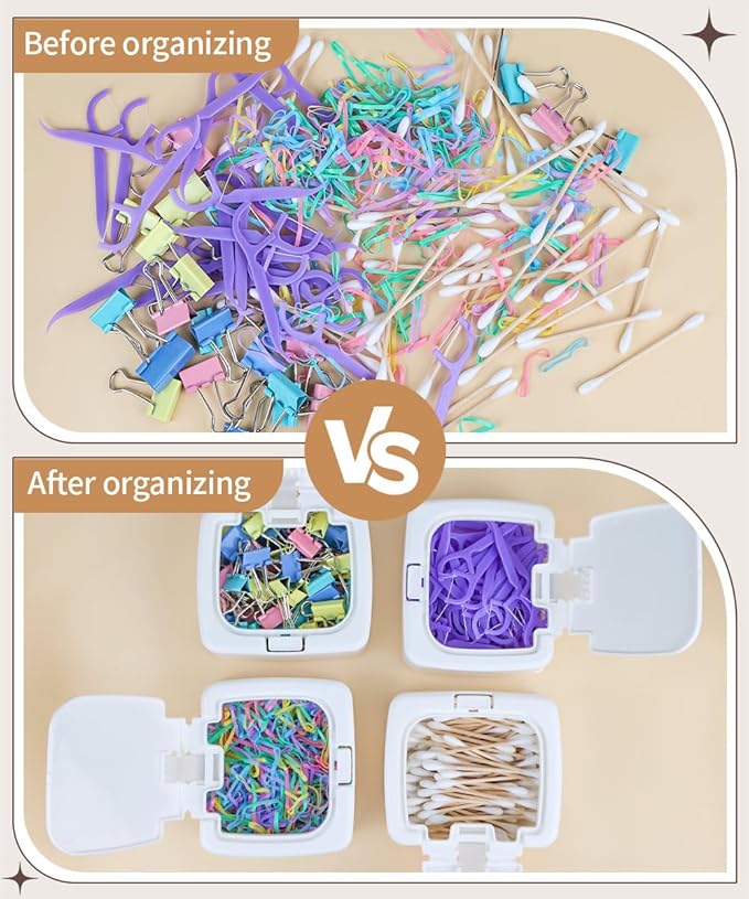 2-Pack Floss Pick Holder and Qtip Holder with One-Touch Opening, Quick Refill for Floss Picks, Cotton Swabs, Balls, Pads - Bathroom Organizers and Storage, Vanity Makeup Storage Organizer