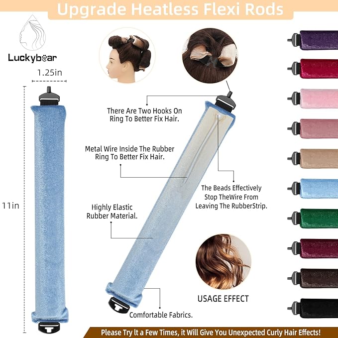 Overnight Heatless Hair Curler Blowout Rods Jumbo Satin Flexi Rods for Heatless Overnight Curls, Soft No-Heat Hair Styling Tools for All Hair Types, 3pcs Blue