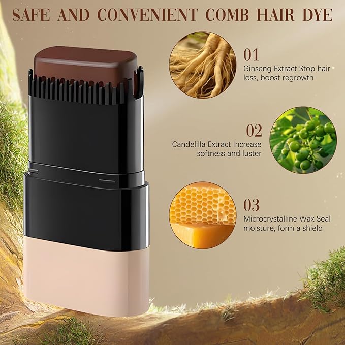 2-in-1 Hair Color Stick & Comb, Waterproof and Sweat-Proof Hair Dye Comb, Instant Convenient Root Touch Up for Gray Hair, Touch up Comb for Women & Men (Black Bronw)