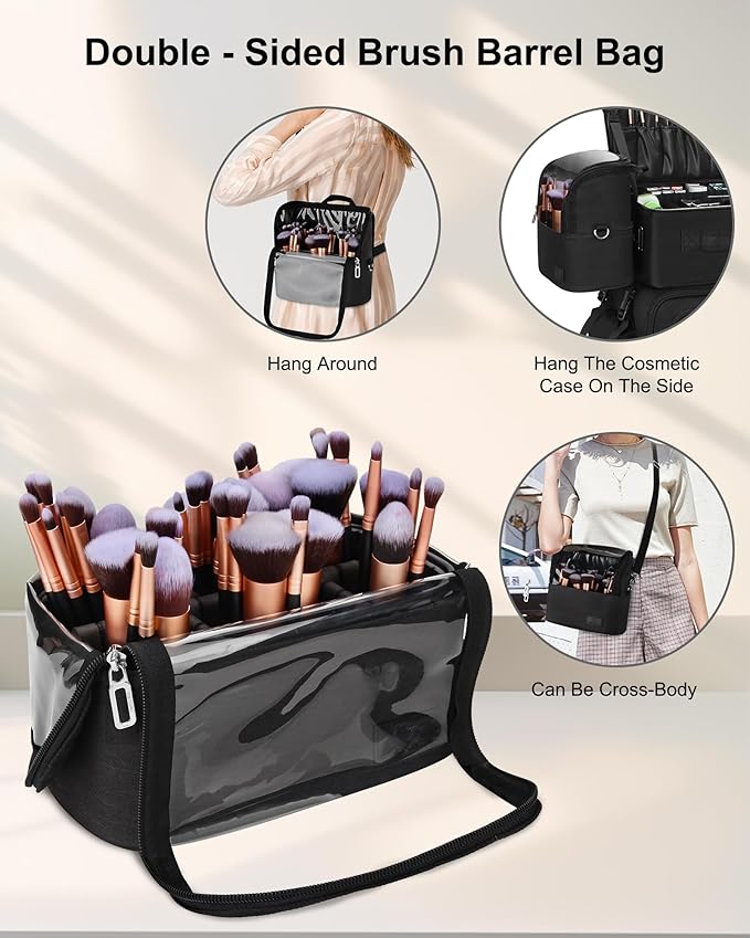 Relavel Rolling Makeup Case Professional Makeup Train Case, Rolling Makeup Kit Bag Makeup Artist Travel Bag with Wheels, 4-in-1 Portable Travel Beauty Trolley Case for Cosmetology Storage(Black)