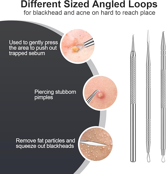 8 Pcs Titanium Alloy Pimple Popper Tool Kit, Pimple Extractor Comedone Extractor Tool, Blackhead Extractor Acne Tools for Face Blemish Whitehead Removal with 20 Alcohol Pads & 10x Magnifying Glass