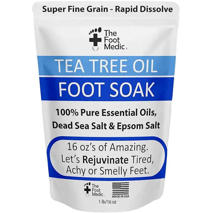 Tea Tree Oil Foot Soak with Epsom Salt: For Itchy Feet, Pedicure, Smelly Odor, Therapy, Softens Calluses, 16 oz