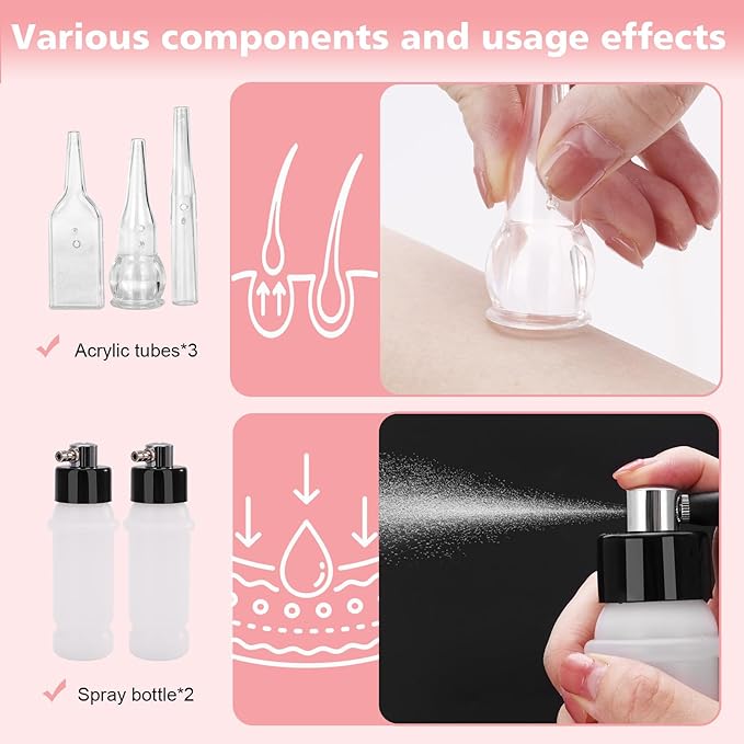 3 in 1 Diamond Micro DermaBrasion Machine,Mcwdoit Professional Dermabrasion Facial Skin Care Device with Wand, Spray Bottle and Vacuum Glass Tube for Personal Home Beauty Salon Use-Pink