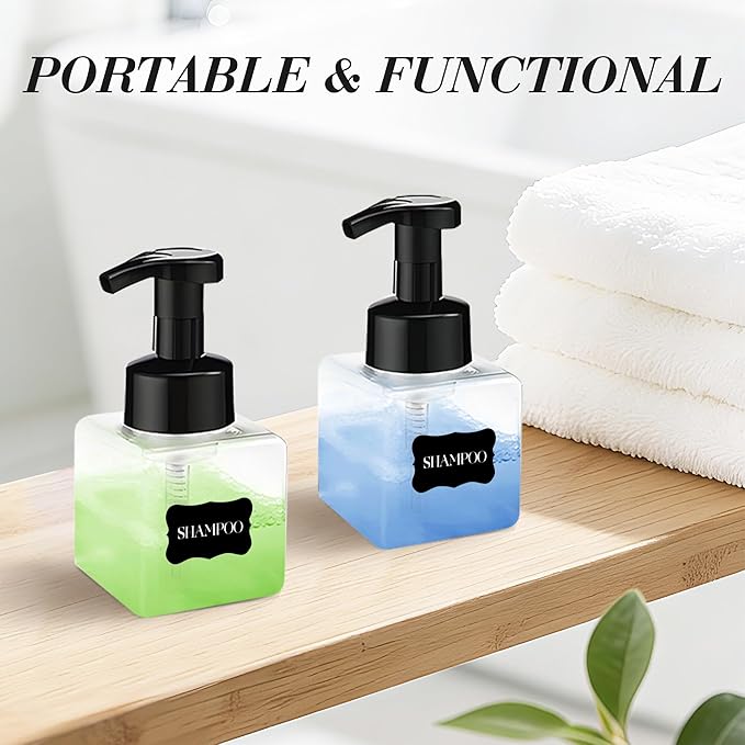 8.5 oz Foaming Soap Dispenser Plastic Foaming Pump Bottle, Refillable Dispenser with Plastic Pump, Empty Hand Bottles for Liquid Soap, Shampoo, Bathroom,Hotel,Restaurant (60, Transparent)