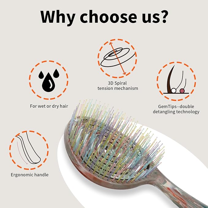 Detangling Wet Hair Brush for Thin or Straight Hair, Vented Detangler Hairbrush with Double-Layered Ultra and Soft-Nylon Bristles for Wet or Dry Hair, Gift for Women Girls Kids