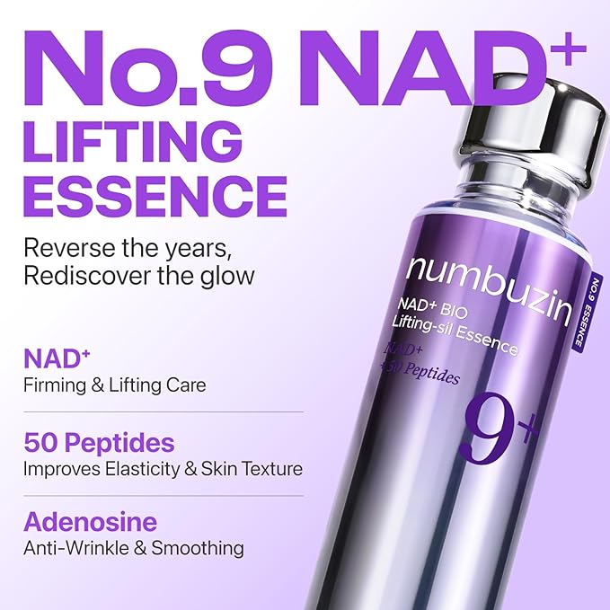 numbuzin No.9 NAD+ Peptide Lifting Serum for Glow, Firming & Wrinkles, Peptide Facial Serum for Sagging Skin, Fine Lines & Elasticity, Hydrating & Tightening Formula, Korean Skincare 1.69 fl oz