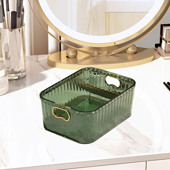 Acrylic Makeup Storage Bin Jewelry Organizer Storage Container Lightweight Multipurpose Portable for Pantry Laundry Accessory, Dark Green