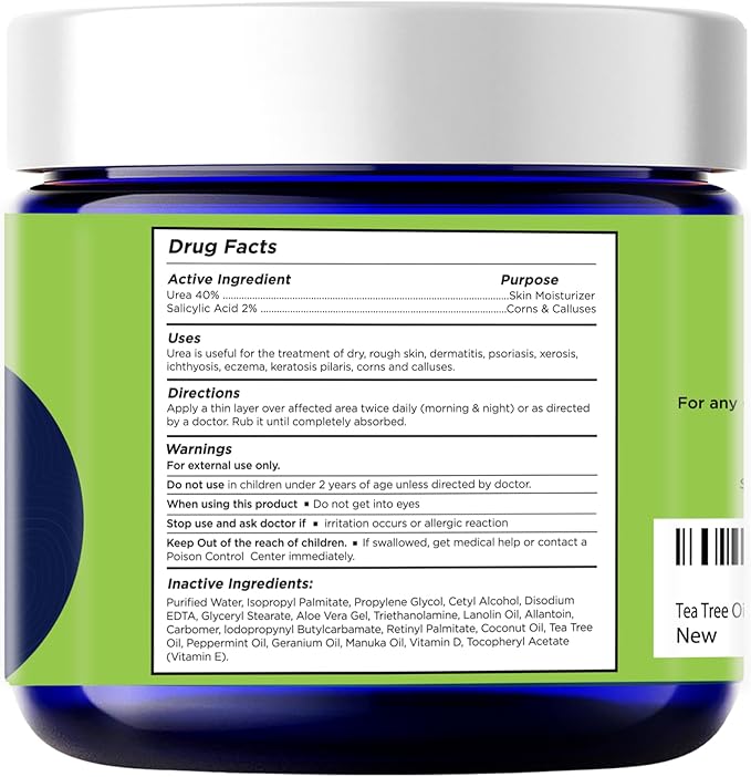 Tea Tree Oil Foot Cream - Moisturizing Athletes Foot Care For Dry Cracked Feet Cream - Heel & Callus Removal, Toenail Treatment, Itchiness Relief - Made in USA Foot Cream, 2 Ounce Pack of 2